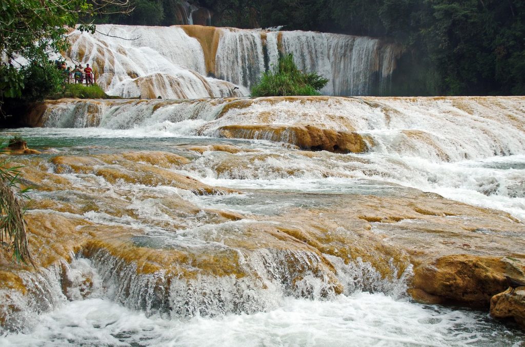 mexico, chiapas, agua azul, nature, cascade, water, river, quick, savage, waterfalls, yellow sandstone